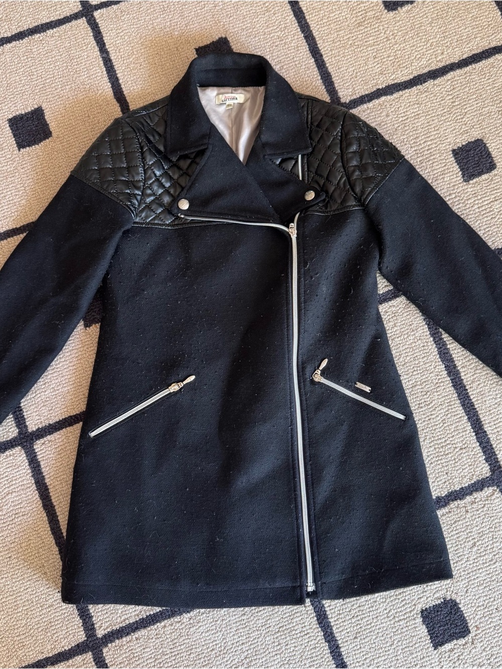 Vintage rare Junior Gaultier black quilted wool motorcycle style jacket coat